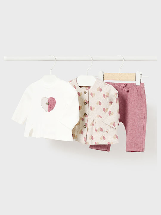 Mayoral Kids Set with Leggings Winter 3pcs Pink Ζακετα