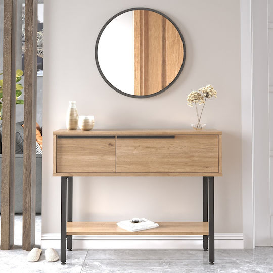 Norfolk Console Table Wood & Metal with Mirror Natural/black L100xW29.5xH76cm
