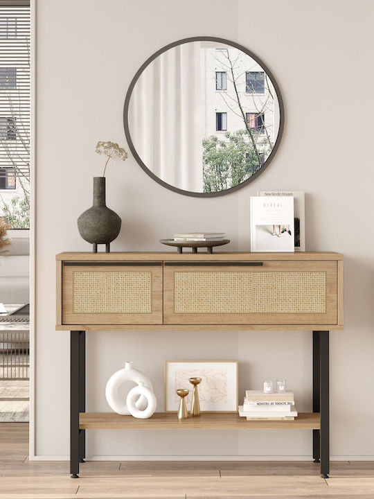 Console Table Wood & Metal with Mirror Natural/black L100xW29.5xH76cm