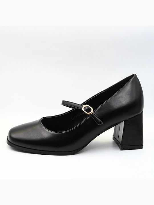 Plato Synthetic Leather Black Heels with Strap