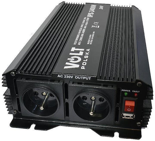 Volt Polska Инвертор за кола Модифицирана синусоидална вълна 1700W за преобразуване на 24V DC в 230V AC