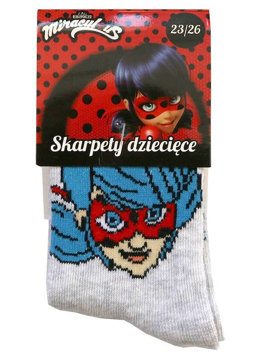 ZAG Μακριές Παιδικές Καλτσοπαντόφλες Miraculous Ladybug Γκρι