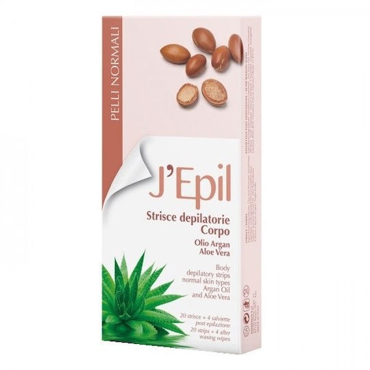 Benzile de îndepărtare a părului pentru corp cu Argan și Aloe, 20 bucăți, Xanitalia J'epil