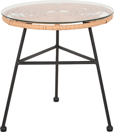 Allegra Sitting Room Outdoor Free Standing Table with Glass Surface and Metal Frame Black 45x45xcm