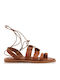 Leather Women's Flat Sandals in Brown Color