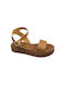 Barocco Leather Women's Flat Sandals in Tabac Brown Color