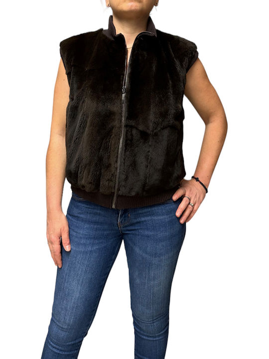 MARKOS LEATHER Women's Sleeveless Short Fur Coffee