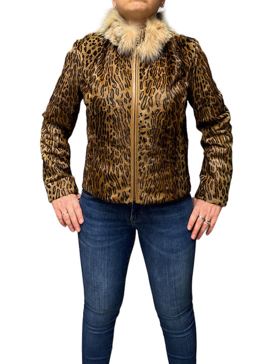 MARKOS LEATHER Women's Short Fur Leopard