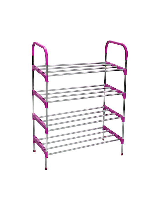 Metallic Shoe Organizer with 4 Shelves Pink 56x30x81cm