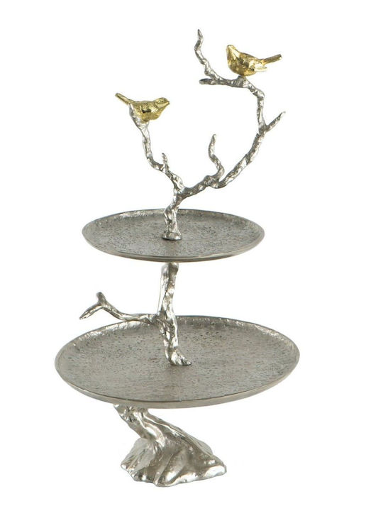 Artekko Metallic Dessert Tower Stand with 2 Tiers Silver Ø33cmxY60cm 25x33x60cm