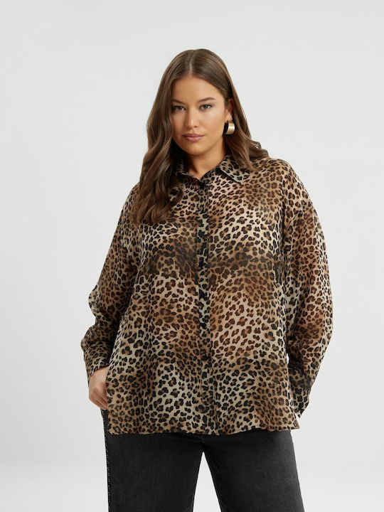 Mat Fashion Langärmelig Damen Hemd Leopard Print Drucken