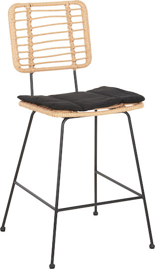 Scaun Bar Exterior Rattan Allegra Cu Pernă Neagră Bej 53x56x107cm