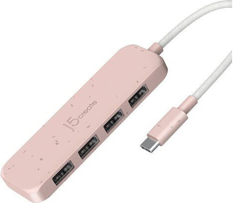 J5create USB-Hub 4 Anschlüsse USB 3.0 mit USB-C Anschluss Rosa