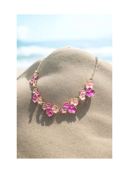 Gold Necklace with Light Pink Flowers