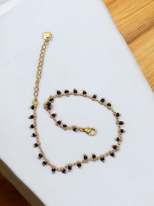 Damen Armband Fußkettchen Kette aus Stahl Vergoldet mit Perlen