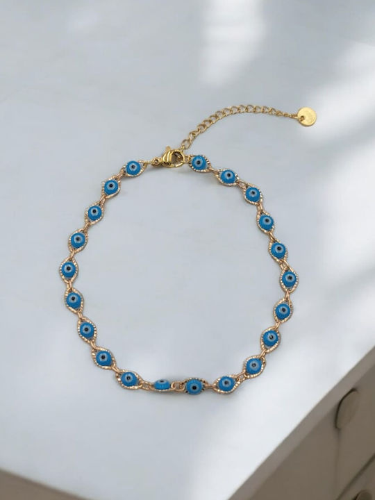 Blue Gold Plated Steel Anklet with Blue Chain