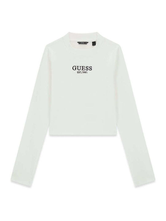 Guess Παιδικό Crop Top Μακρυμάνικο Λευκό