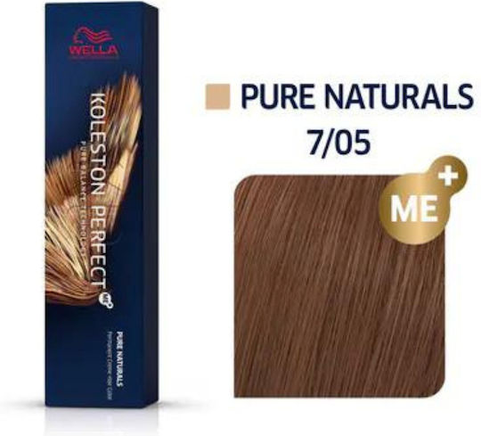 Wella Koleston Perfect Me+ Pure Naturals Βαφή Μαλλιών 7/05 Ξανθό Φυσικό Μαονί 60ml