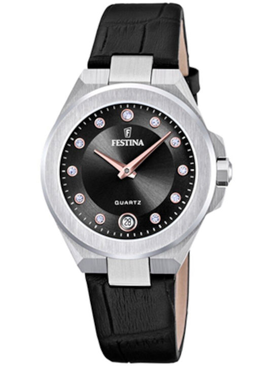 Festina Γυναικείο Ρολόι 33mm Μπαταρίας με Μαύρο Δερμάτινο Λουράκι