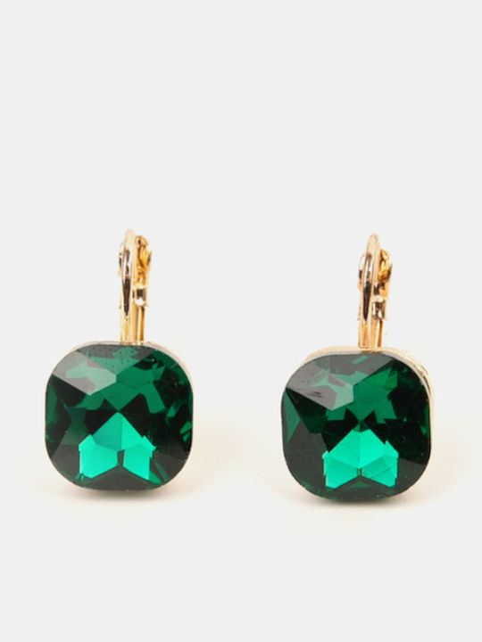 Rock Club Dangle Earrings with Green Stones