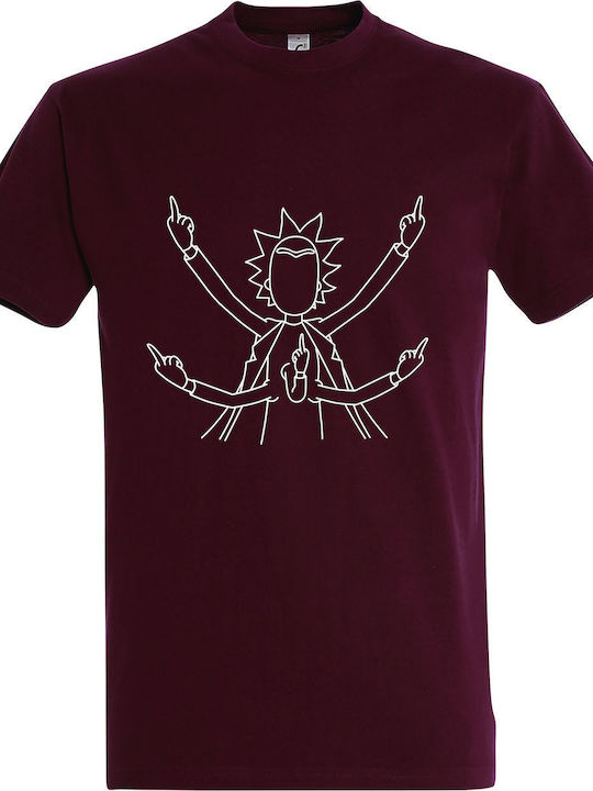 T-shirt Unisex " Rick Morty Fuck World " Burgundy