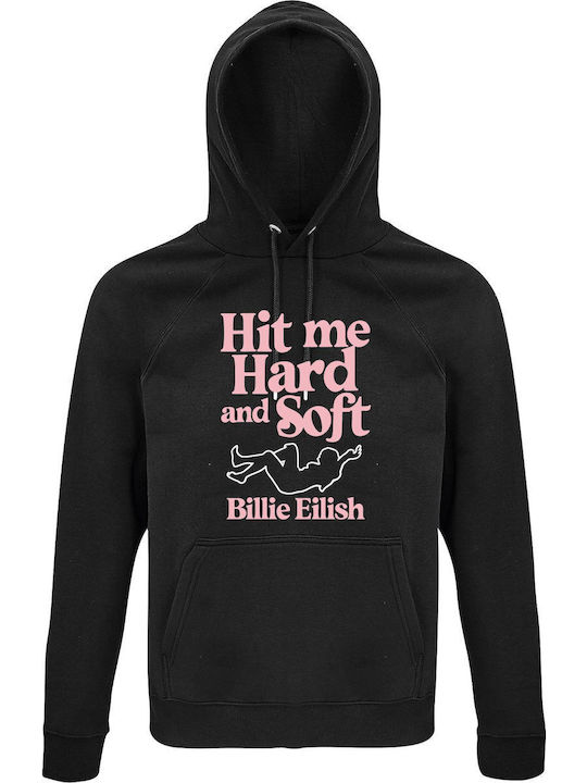 Bluză cu glugă Unisex Organic " Hit Me Hard Soft Billie Eilish " Negru