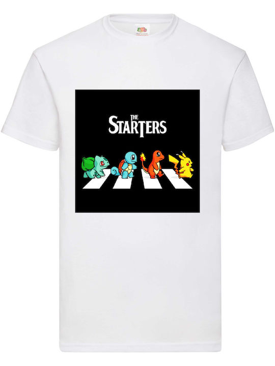 Tricou alb cu logo Pokemon Starters Pikachu original Fruit of the Loom din bumbac 100% Nr24