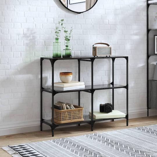 Console Table Metal with Glass Surface Black Velvet-Black Metal L98xW30xH81cm