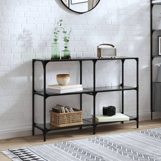 Console Table Metal with Glass Surface Black Velvet-Black Metal L118.5xW30xH81cm Console Table Metal with Glass Surface Black Velvet-Black Metal L118.5xW30xH81cm