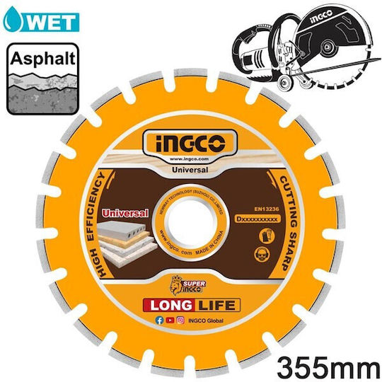 Диамантен диск за строителни материали Φ355x25.4x12мм Dmd033551 Ingco Ingco