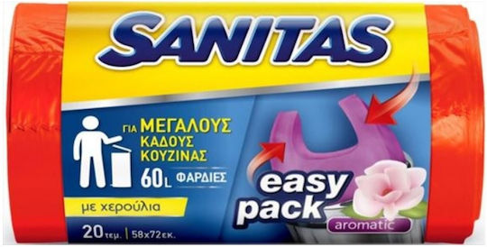 Sanitas Σακούλες Απορριμάτων Χωρητικότητας 60лт με Χερούλια Easy-pack 58x72см 20бр Оранжев