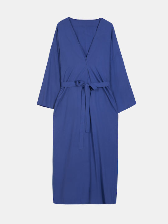 Women's Solid Color Kimono with Belt Blue