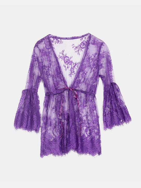 Lace Babydoll Robe Set Purple