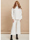 Knitted Set Trousers Blouse Turtleneck White