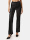 High-Waisted Glitter Effect Black Trousers