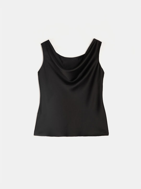 Black Satin Draped Top