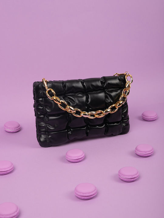 Black Shoulder Bag with Gold Chain