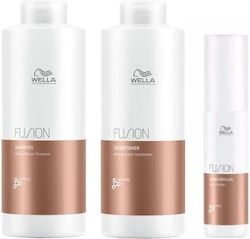 Set de reparare Wella Professionals Fusion Șampon 1000 ml + Balsam 1000 ml + Tratament Amino Refiller Set de reparare Wella Professionals Fusion Șampon 1000 ml + Balsam 1000 ml + Tratament Amino Refiller