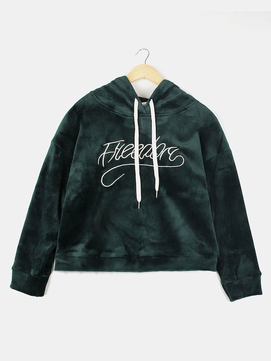 Velvet Hooded Sweatshirt Green