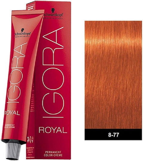 Schwarzkopf Igora Royal Βαφή Μαλλιών 8-77 Ξανθό Ανοιχτό Έντονο Χάλκινο 60ml