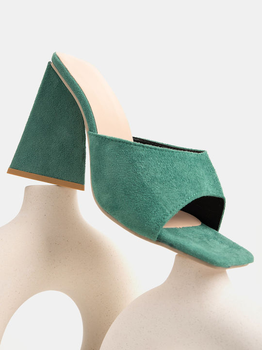 Women's Chunky Heel Green Mule