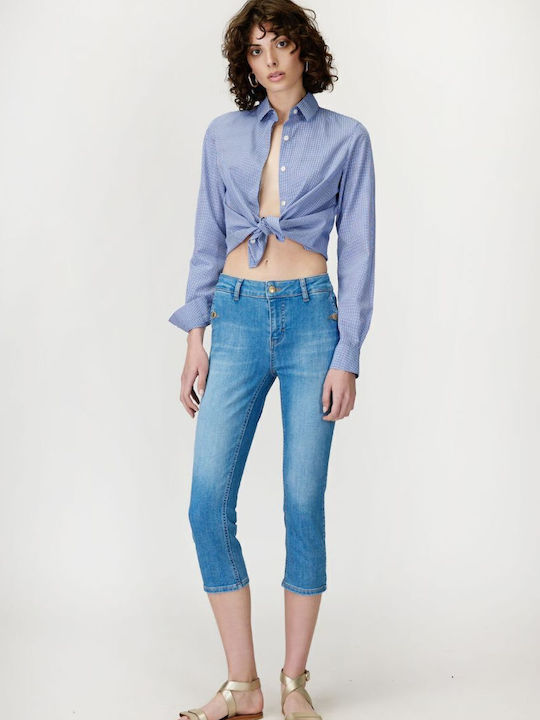 Blugi de damă cu croială skinny albastru denim