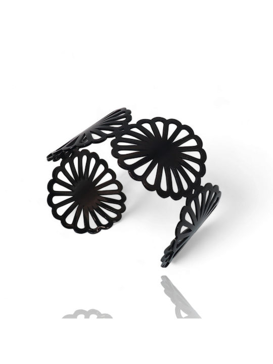 Women's Stainless Steel Open Bracelet Flower Black