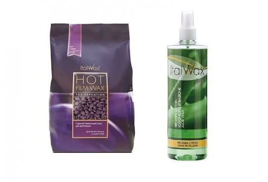 Set de îndepărtare a părului Italwax Hot Film Plum Wax 1 Kg Loțiune pre-epilare Aloe Vera 500 Ml
