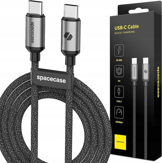 Spacecase Cl02 Cablu USB 2.0 USB-C Masculin - USB-C 60W Negru 2m 122092