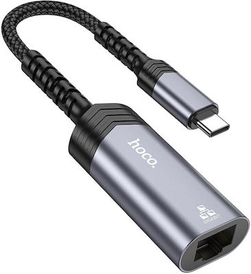 Hoco Us26 Convertor USB-C masculin în RJ-45 feminin Gri 1buc