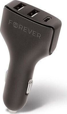 Forever Încărcător Auto 4.8A cu Porturi: 2xUSB 1xType-C Negru Culoare