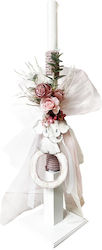 Christening Candle Wooden Elephant Initial Flowers