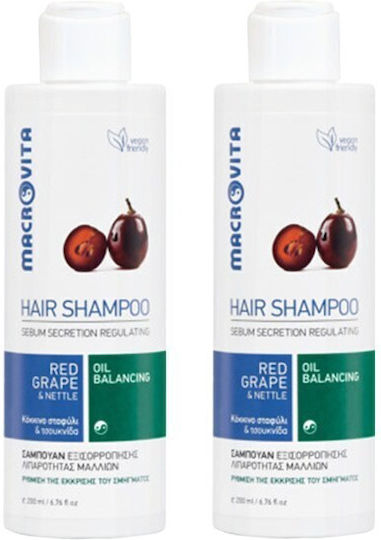 Macrovita Rote Traube & Brennnessel Shampoos gegen Trockene Kopfhaut für Ölig Haare 2x200ml