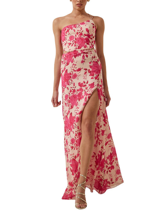 Enzzo Maxi Βραδινό Φόρεμα Εξώπλατο Ροζ